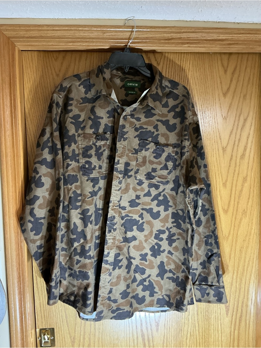 Orvis Brown and Olive Camo Button-Front Casual Shirt